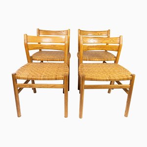 Esszimmerstühle aus Eiche mit Papierkordel Sitzen von Børge Mogensen, 4er Set