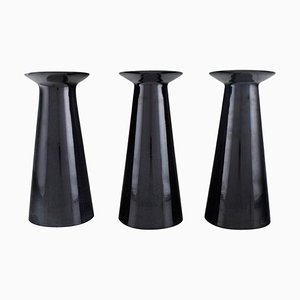 Beatrice and Nora Vases in Black Art Glass from Stölzle-Oberglas, Austria, Set of 3