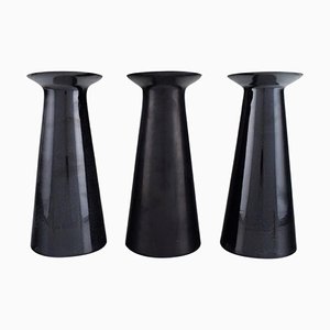 Beatrice and Nora Vases in Black Art Glass from Stölzle-Oberglas, Austria, Set of 3