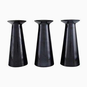 Beatrice and Nora Vases in Black Art Glass from Stölzle-Oberglas, Austria, Set of 3