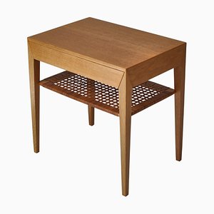 Dänischer Eichenholz Beistelltisch mit Regal aus Rattan von Severin Hansen, 1950er