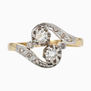 French Diamond 18 Karat Yellow Gold Platinum You and Me Ring, 1910s