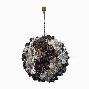 Lampadario Sputnik vintage in cristallo con 51 vetri trasparenti e ametista