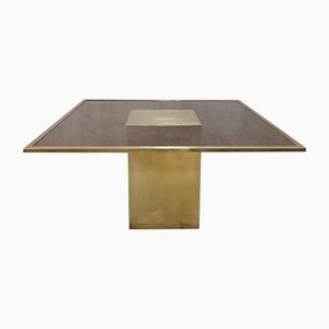 Square Smoked Glass and Bronze Dining Table by Jenalzi, 1970s