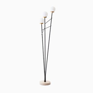 Italian Floor Lamp in Black Steel with Opaline Glasses & Marble Base