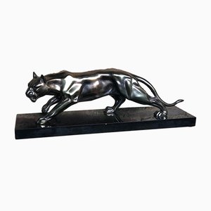 Art Deco Tiger with Black Marble Stand