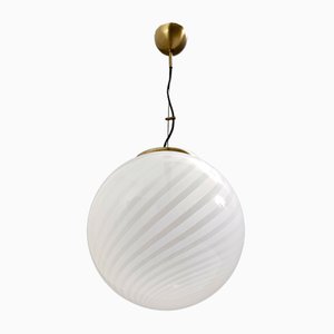 Adjustable Spherical Murano Glass & Brushed Brass Pendant Lamp from Veart, Italy, 1970s