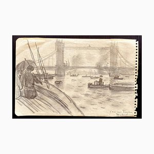 Disegno di Robert Louis Antral, Boats on the Thames, anni '20