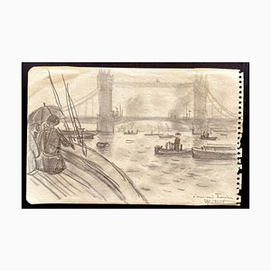 Robert Louis Antral, Boats on the Thames, Drawing, 1920s