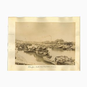 Impresión de albúmina, antigua vista de Shanghai, década de 1890. Juego de 2