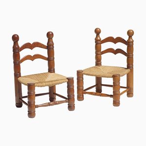 Set of Wicker and Oak Chairs by Charles Dudouyt, 1940s