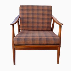 Vintage Club Chair with a Brown Beech Frame & Patterned Wool Cushion from Bergmann, 1970s