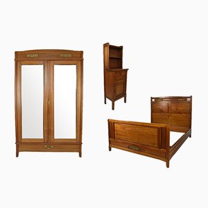 Art Nouveau Clematis Bedroom Set in Mahogany by Mathieu Gallerey, Set of 3