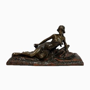 E. Drouot, Rêverie au bord du Lac, Bronze Sculpture, 1900