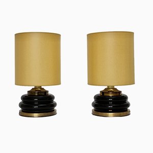 Vintage Brown Glass Table Lamps, Italy, 1970s, Set of 2