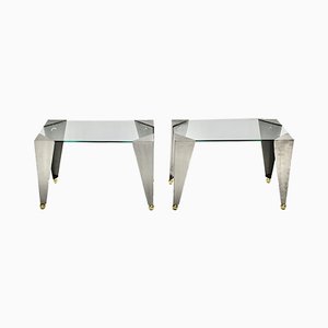 Modern Stainless Steel and Brass Side Tables, Italy, 2000s, Set of 2