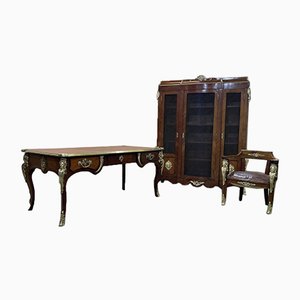 Regency Style Desk Set in Amaranth and Rio Rosewood Veneer, Set of 3