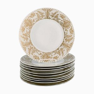 Gold Porcelain Plates from Bjørn Wiinblad for Rosenthal, Set of 10