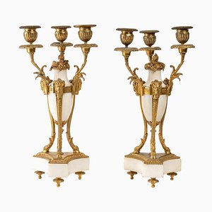 Candelabras in Gilt Bronze and White Marble, Set of 2
