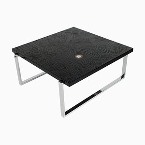 Square Coffee Table in Black Resin with Inlay in Agate
