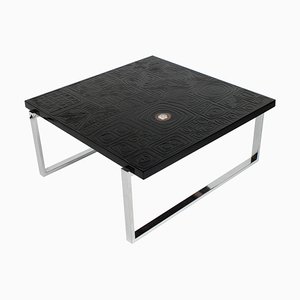 Table Basse Carrée en Résine Noire avec Incrustation en Agate