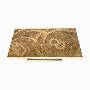 Coffee Table in Etched Brass with Inlay in Ammonite by Georges Mathias