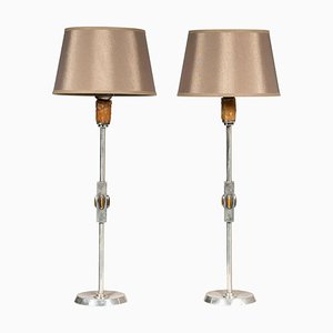 Table Lamps in Silver and Tiger's Eye, 1960s, Set of 2