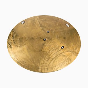 Round Etched Brass Dining Table with Inlay in Agates from VDL, 1980s