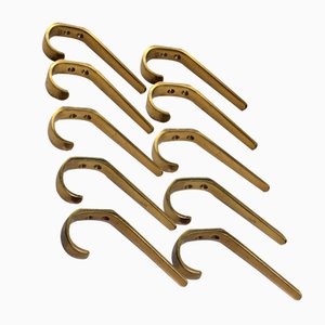 Solid Brass Hooks in the Style of Carl Auböck, 1950s, Set of 10