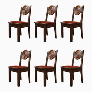 French Art Deco Oak Dining Chairs, Set of 6