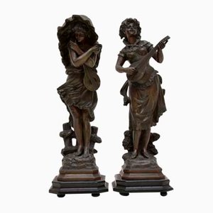 Antique Victorian Spelter Figurines, Set of 2