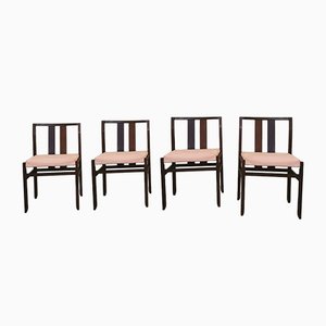 Mid-Century Dining Chairs in Wood & Pink Fabric, Italy, 1960s, Set of 4