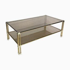 Hollywood Regency Gold Glass & Brass Coffee Table, 1970s