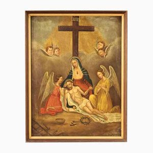 French Religious Painting, Christ Deposition from the Cross with Virgin and Angels