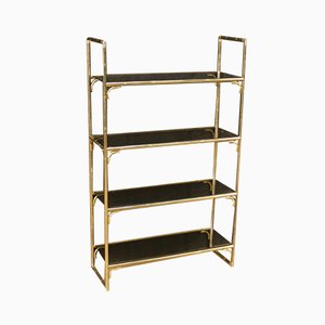 Italian Bookshelf in Gilt Metal with Glass Shelves