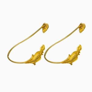Gilt Bronze and Brass Curtain Tiebacks or Curtain Holders, Set of 2