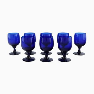 Sherry Glasses in Blue Mouth Blown Art Glass by Monica Bratt for Reijmyre, Set of 8