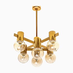 Large Brass and Glass Light Fixture in the Style of Jacobsson, 1960s
