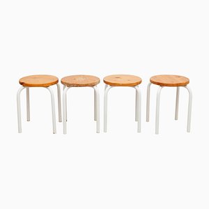 Tubax Stacking Stools with Pine Seats, 1950s, Set of 4