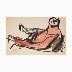 Frick Mueller, Red Creature, Original Watercolor, Mid-20th-Century