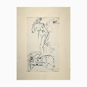 Sergio Barletta, Nude Figures, Original China Ink Drawing, 1958