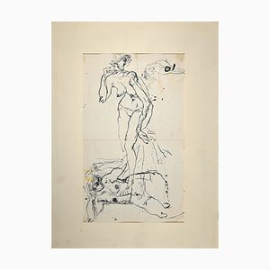 Sergio Barletta, Nude Figures, Original China Ink Drawing, 1958