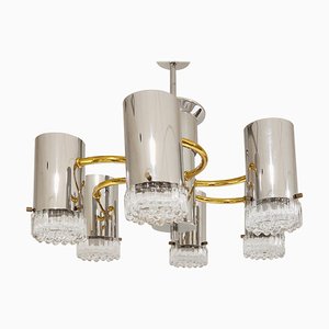 Vintage Glass and Chrome Chandelier by Gaetano Sciolari, 1970s