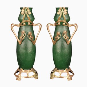 French Glass Vases in Art Nouveau Style, Set of 2