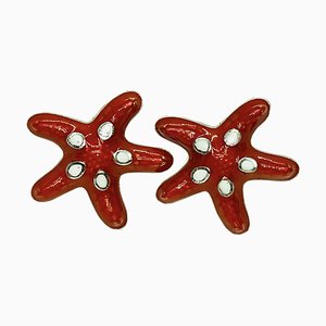 Red & White Spotted Hand-Enameled Sterling Silver Starfish Cufflinks from Berca