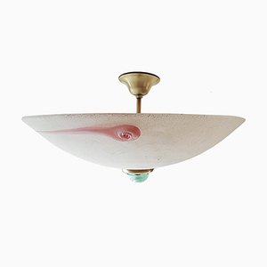 Mid-Century Scavo Glass and Brass Pendant Lamp