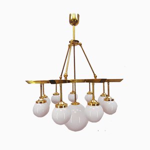 Brass Chandelier with 10 White Globe Lights