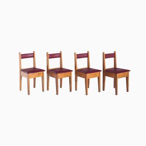 Vintage French Chairs in Oak & Imitation Leather, 1950s, Set of 4