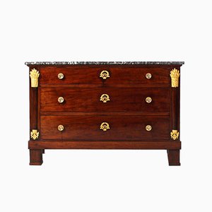 Empire Chest of Drawers in Mahogany with Fire-Gilded Fittings, France, 1810s