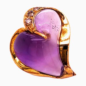 0.24KT Champagne Diamond and 12kt Natural Hand Inlaid Amethyst Heart Pendant from Berca